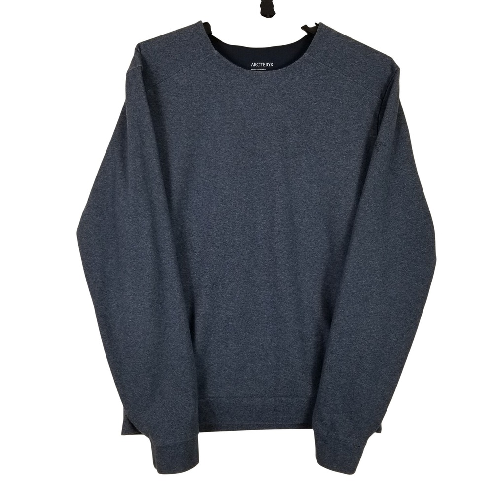 Arcteryx Mens Crewneck Sweatshirt Medium Heather Blue Gray Cotton Blend Pullover